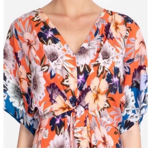 Johnny Was Jade Deepika Tie Front Midi Floral Silky Orange Dress - Picture 5 of 12